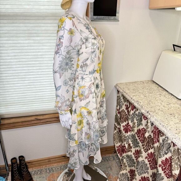 Cupcakes and Cashmere Floral Chiffon Tiered Lined Long Sleeve Midi Dress Size 4 - Picture 8 of 15